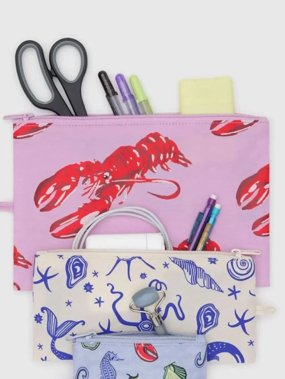 NWOT Baggu Flat Pouch Large - Pink Lobster (Sea Creatures)